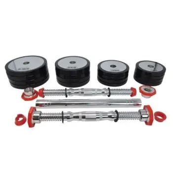 Barbells and Dumbbells Kit with 27 Kg Discs | Wheel...