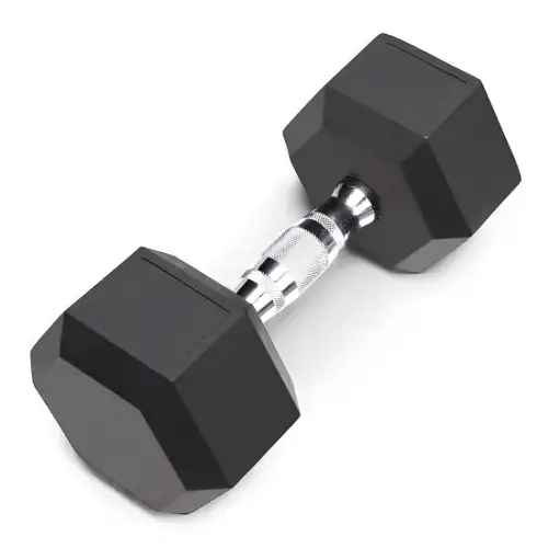 Hexagonal Rubberized Dumbbell 47,5 Kg - Professional - Side View