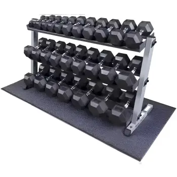 Rubberized Hexagonal Dumbbell Kit 2.5 to 30 Kg - Tot 390 Kg - View Rack and Dumbbells