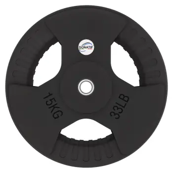 Disco Gommato da 15 Kg - Foro 28 mm | Impugnatura Tri-Grip - Vista Frontale