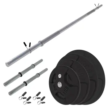 Olympic Kit - Barbells Dumbbells with 210 Kg | Rubberized...